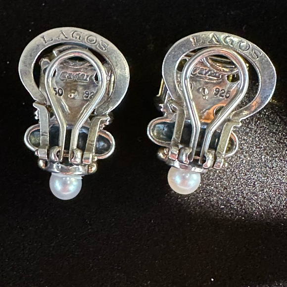 Lagos 18k Yellow Gold Sterling Silver Citrine 5mm Pearl Caviar Stud Earrings - Picture 7 of 7